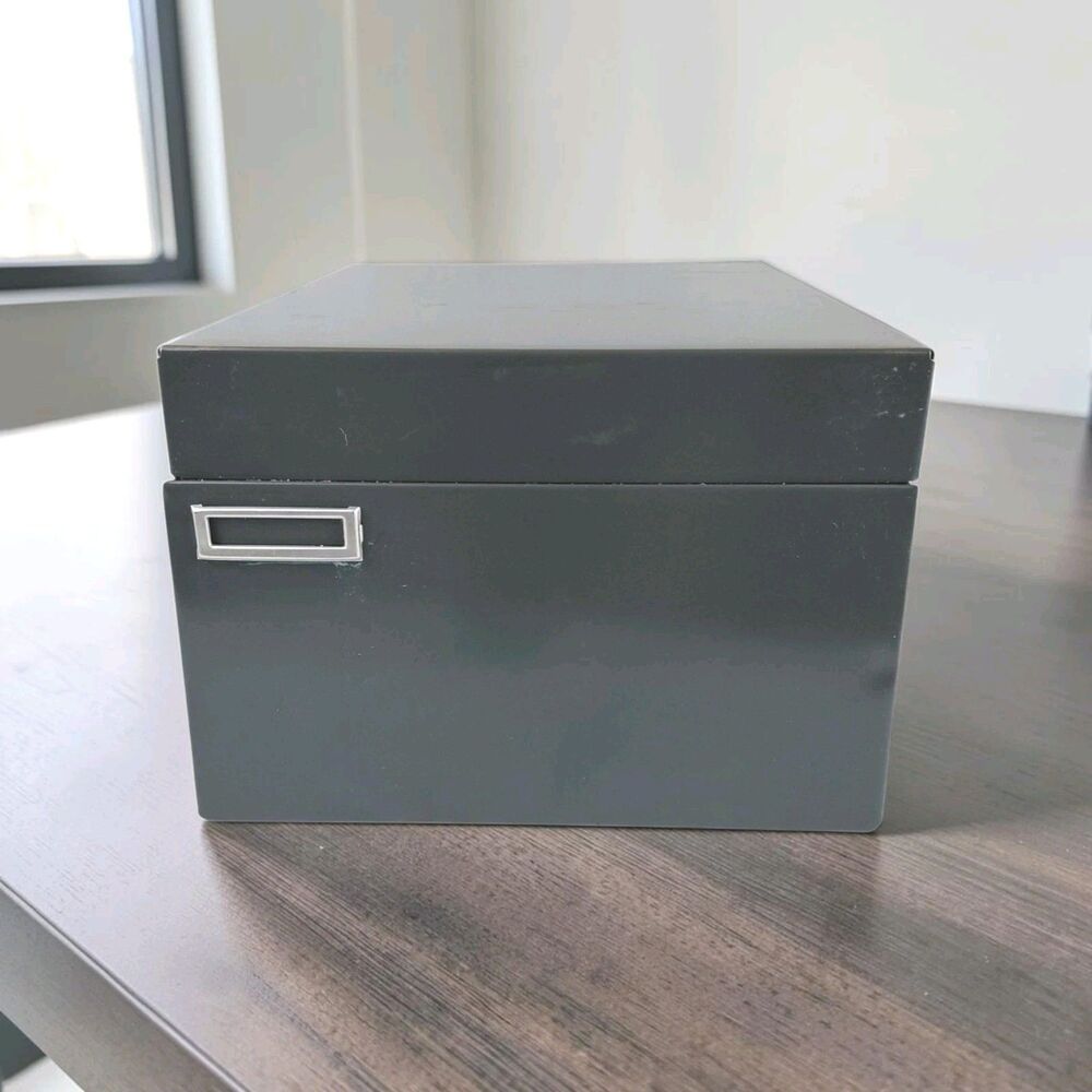 Vintage Steel Metal Index Card File Industrial Storage Gray 12"x 8.5" x 6”